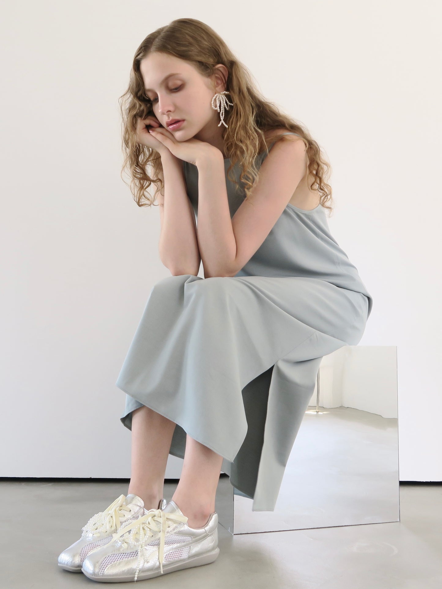 long straight slit cami dress