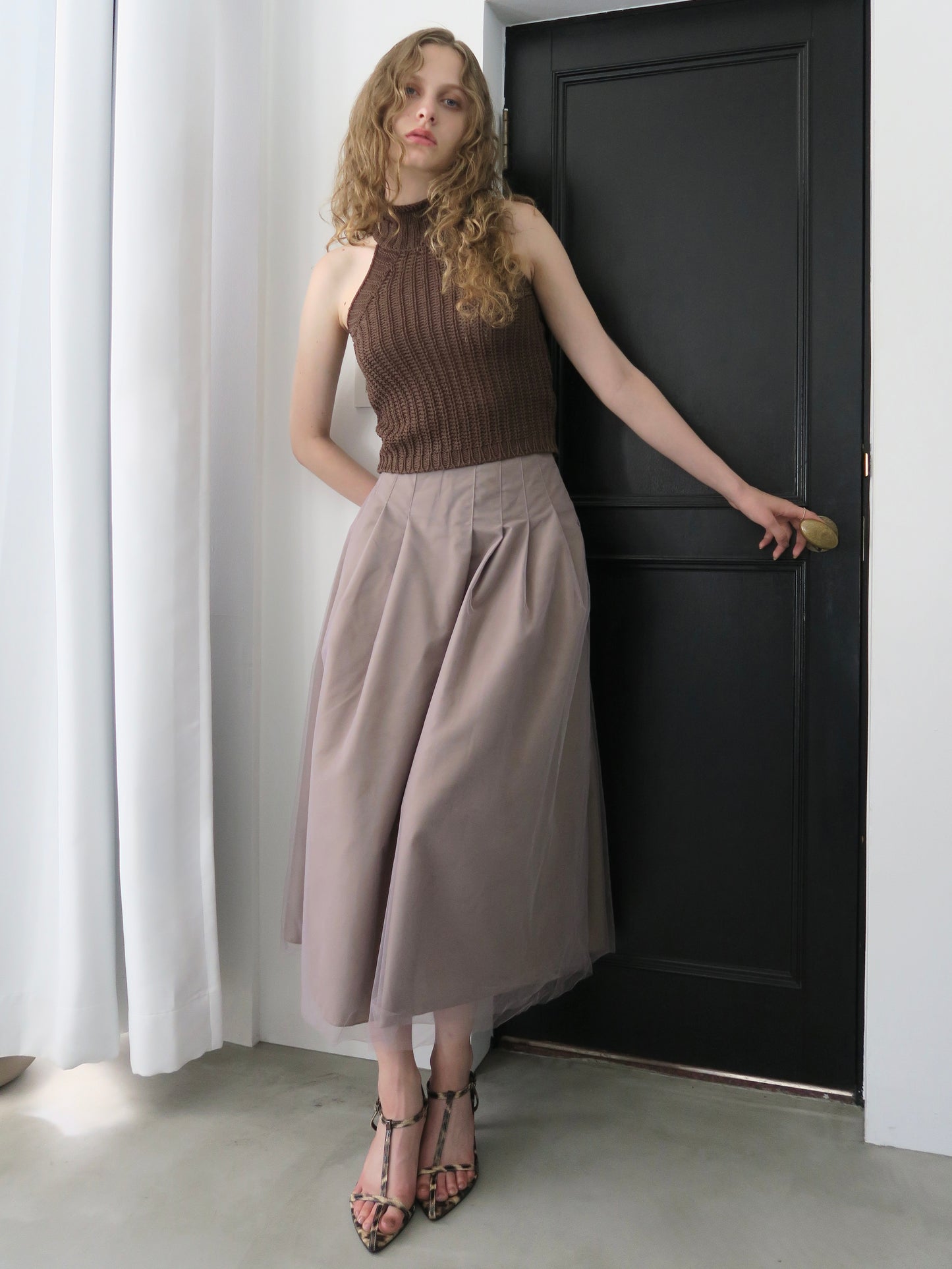 tulle tuck long skirt