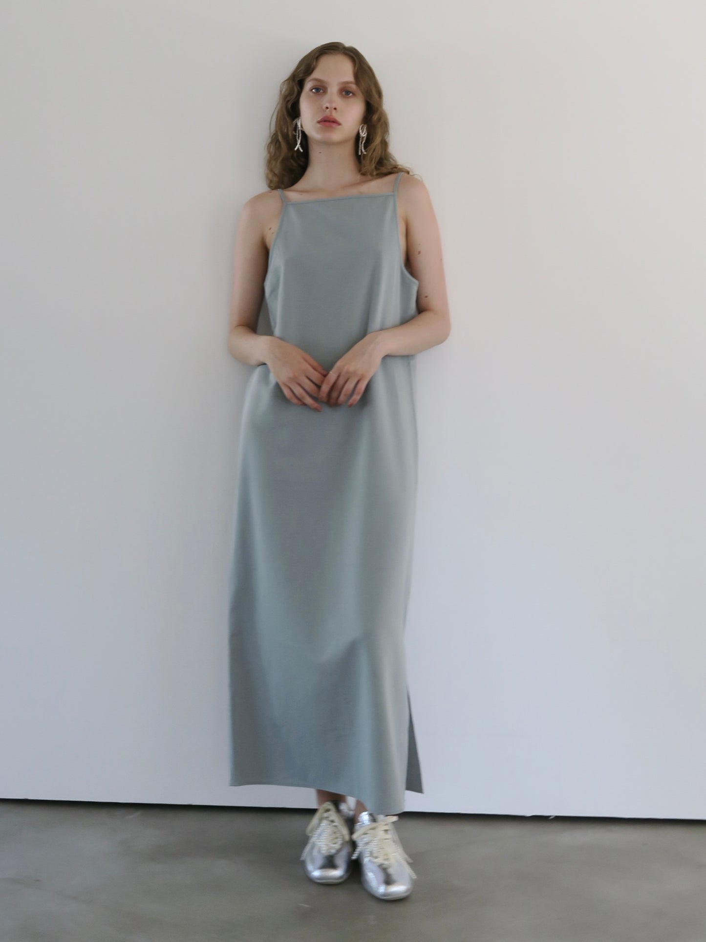 long straight slit cami dress