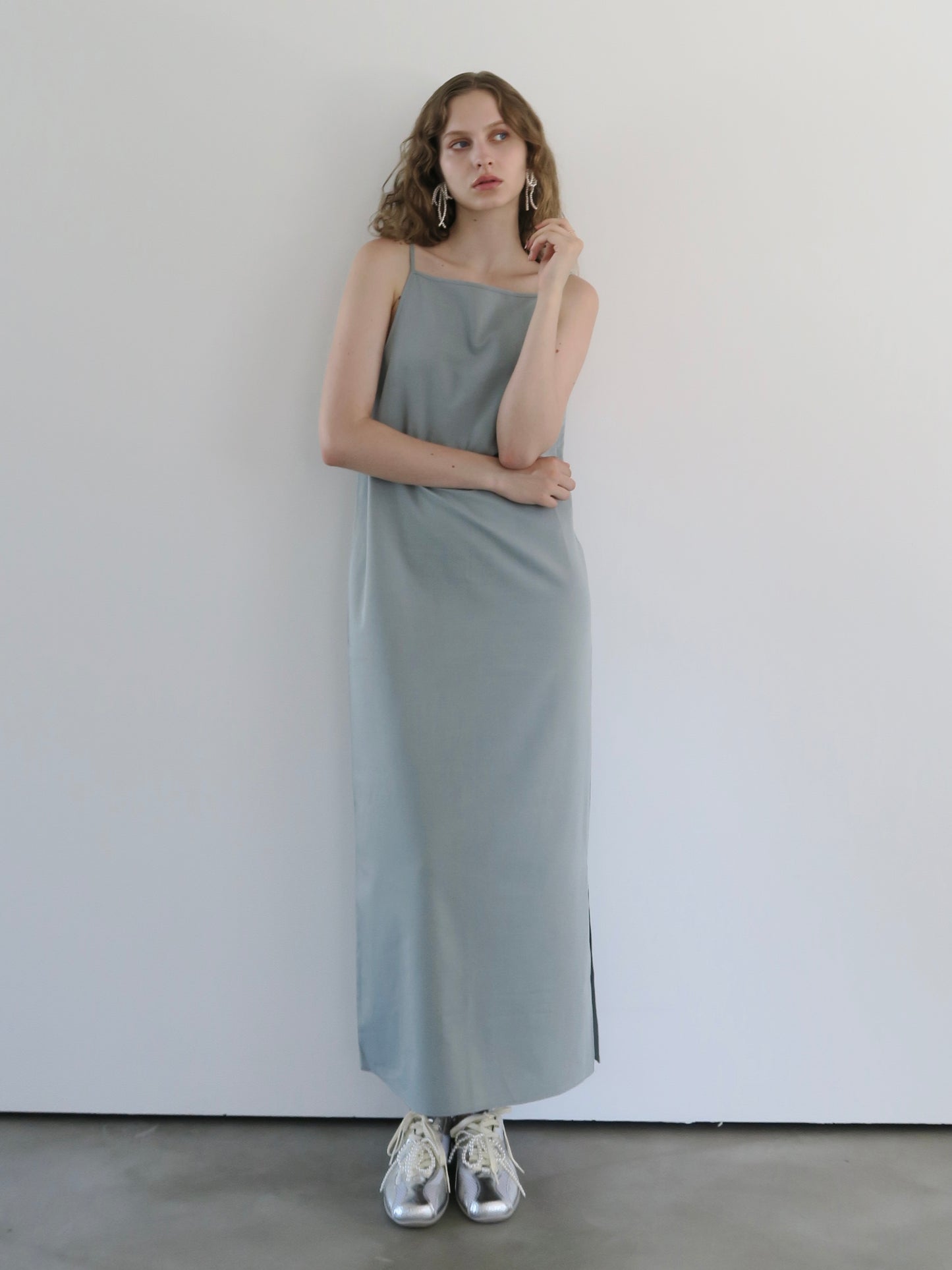 long straight slit cami dress