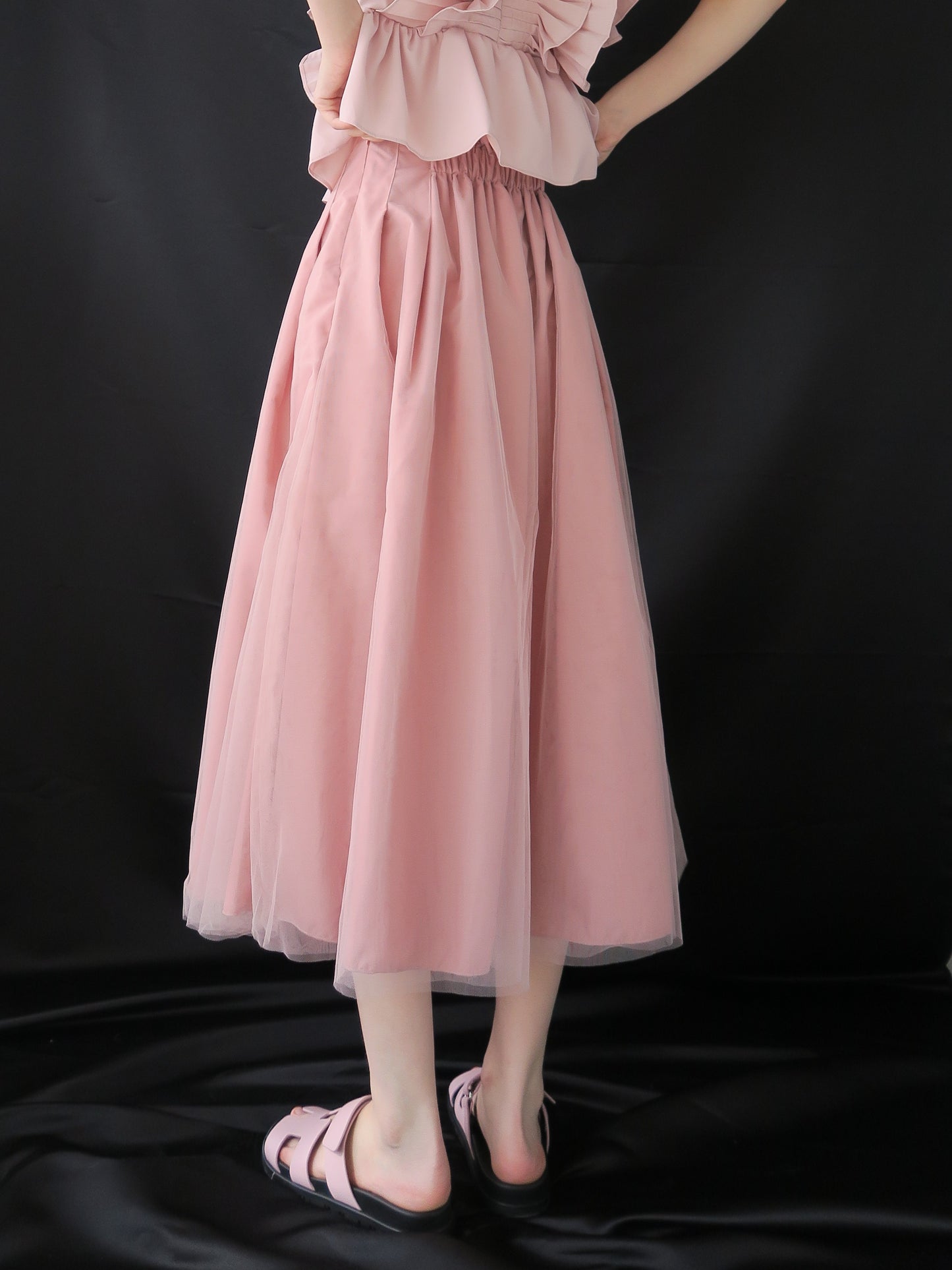 tulle tuck long skirt