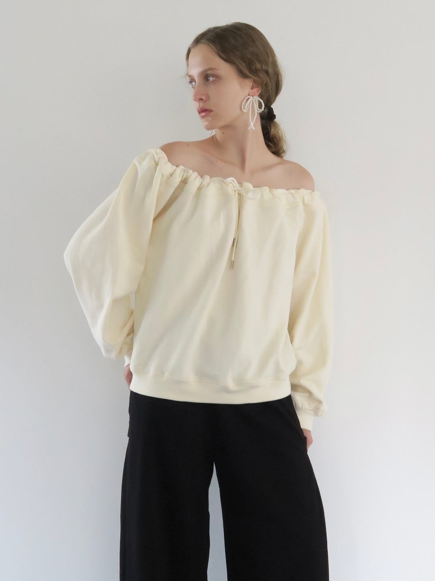 drawstring off shoulder pullover