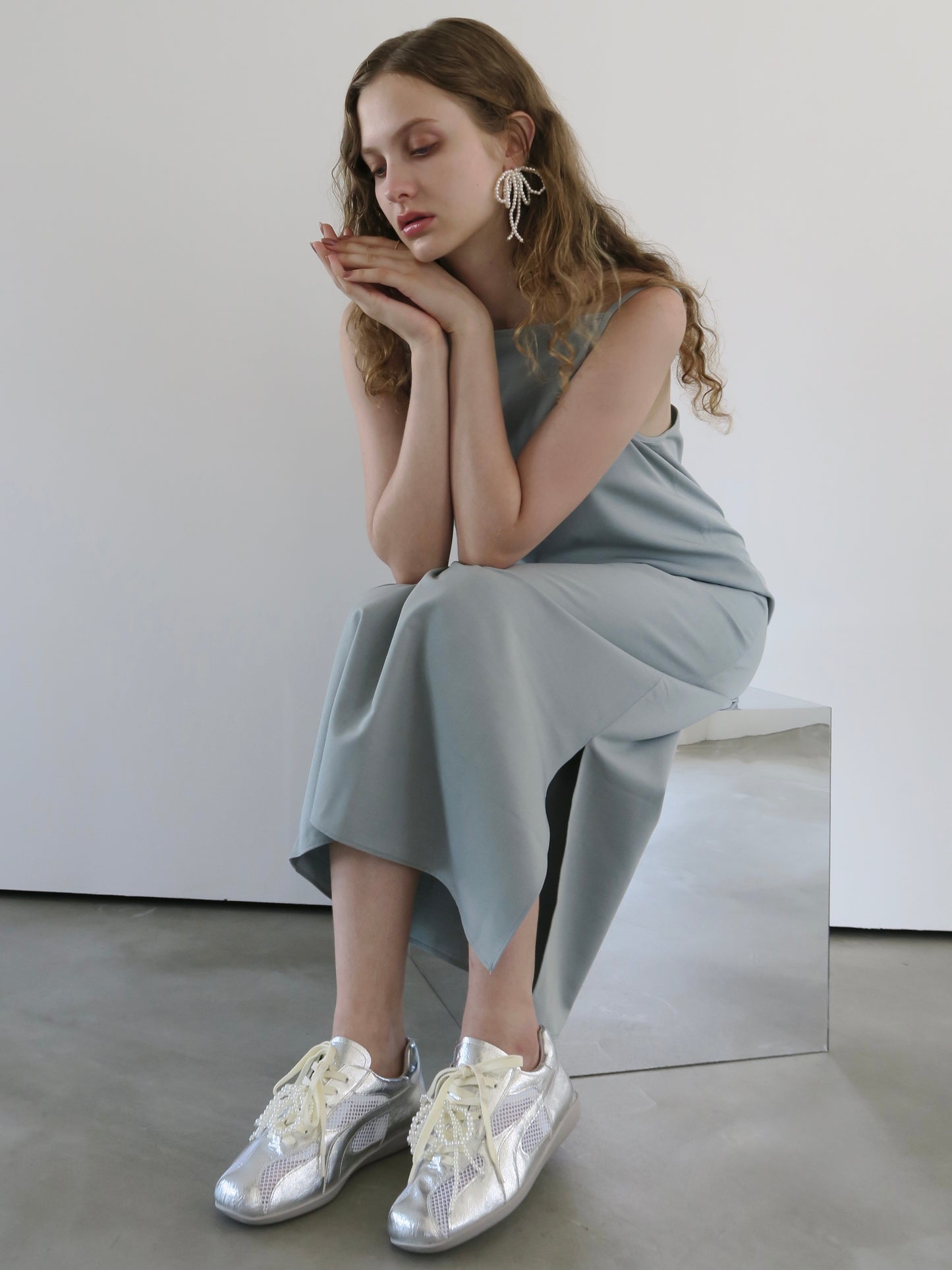 long straight slit cami dress