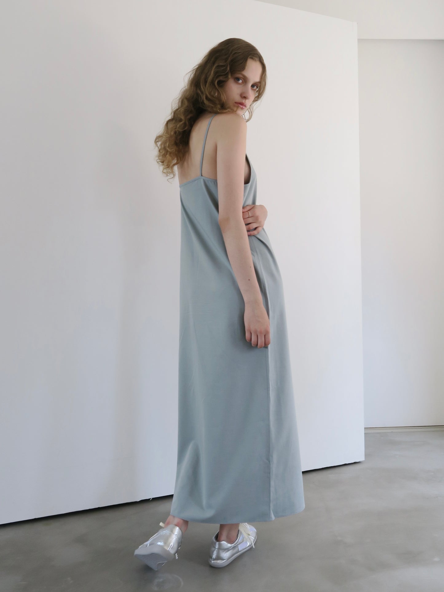 long straight slit cami dress