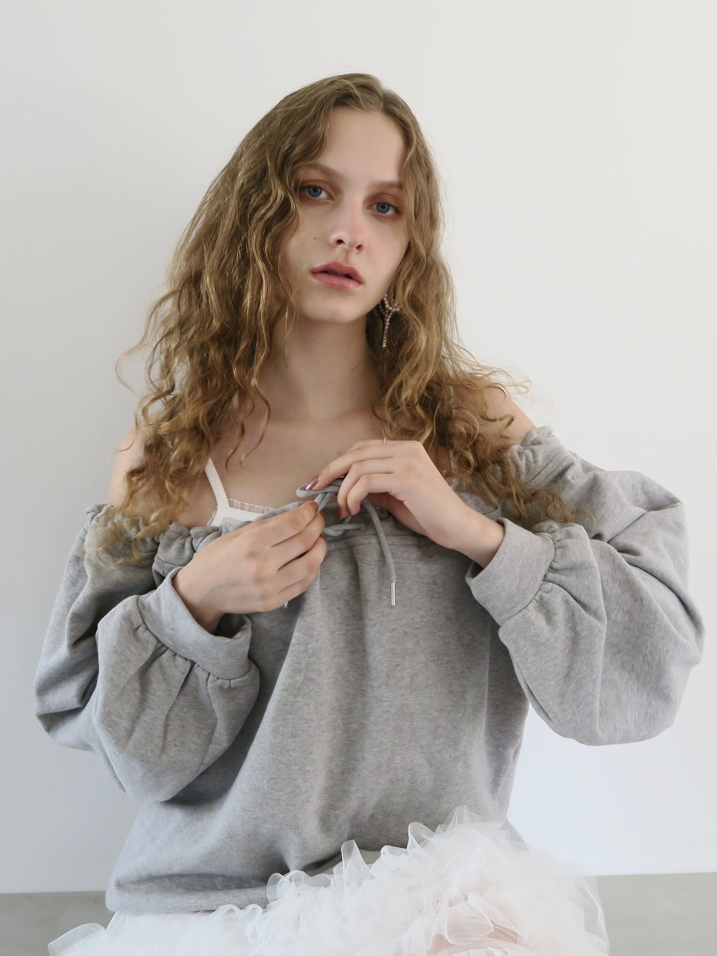 drawstring off shoulder pullover