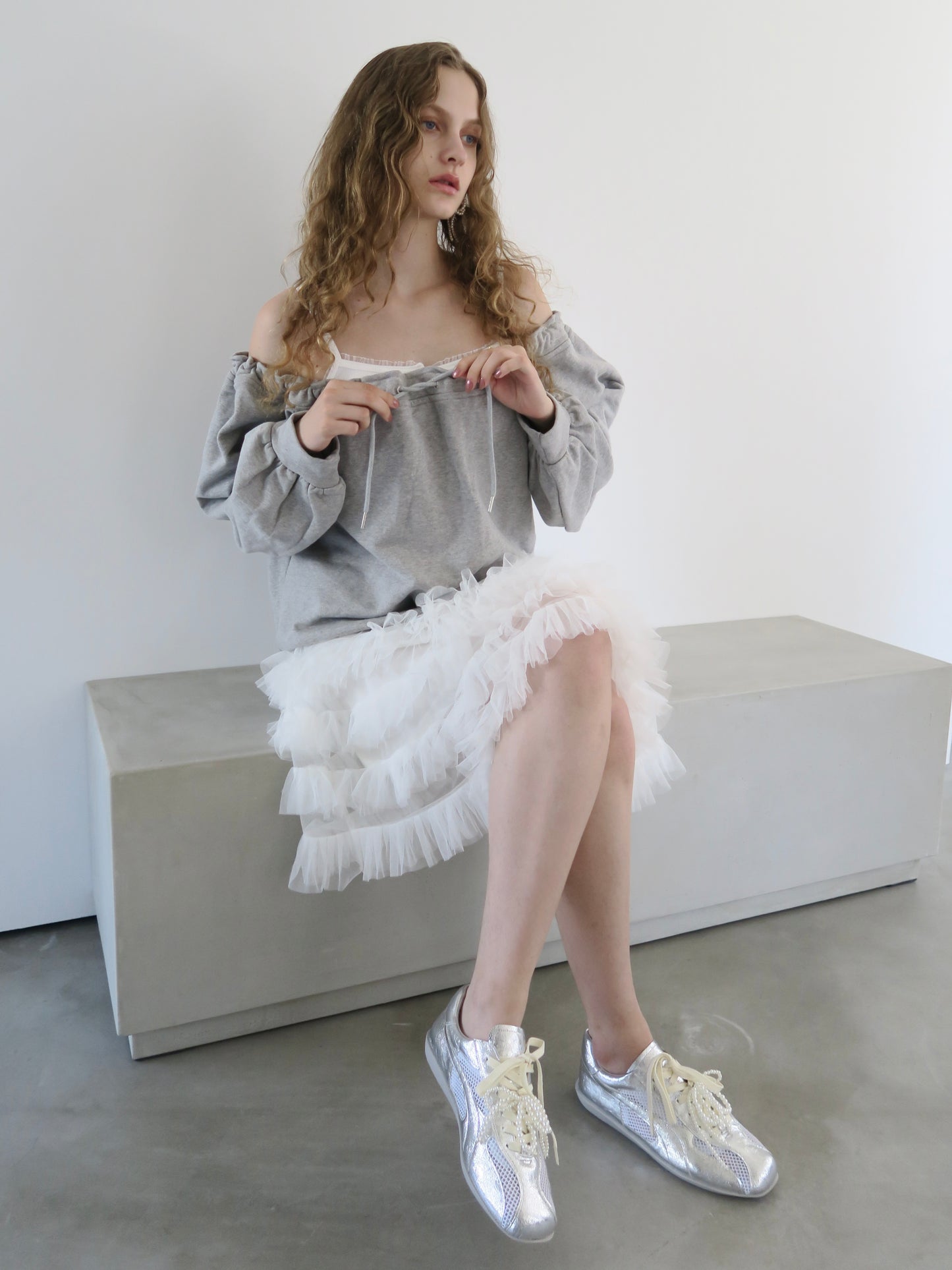 drawstring off shoulder pullover