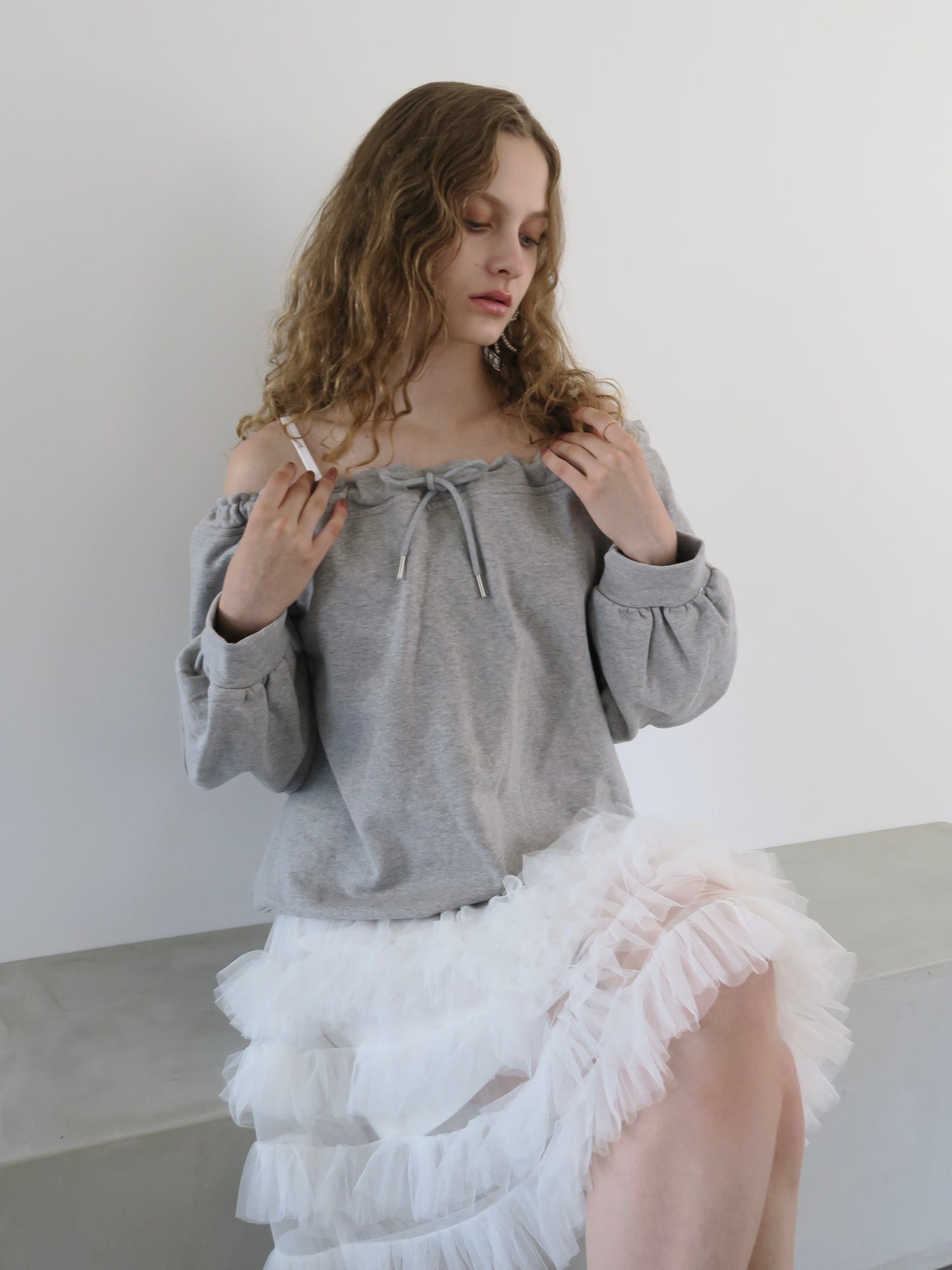 drawstring off shoulder pullover