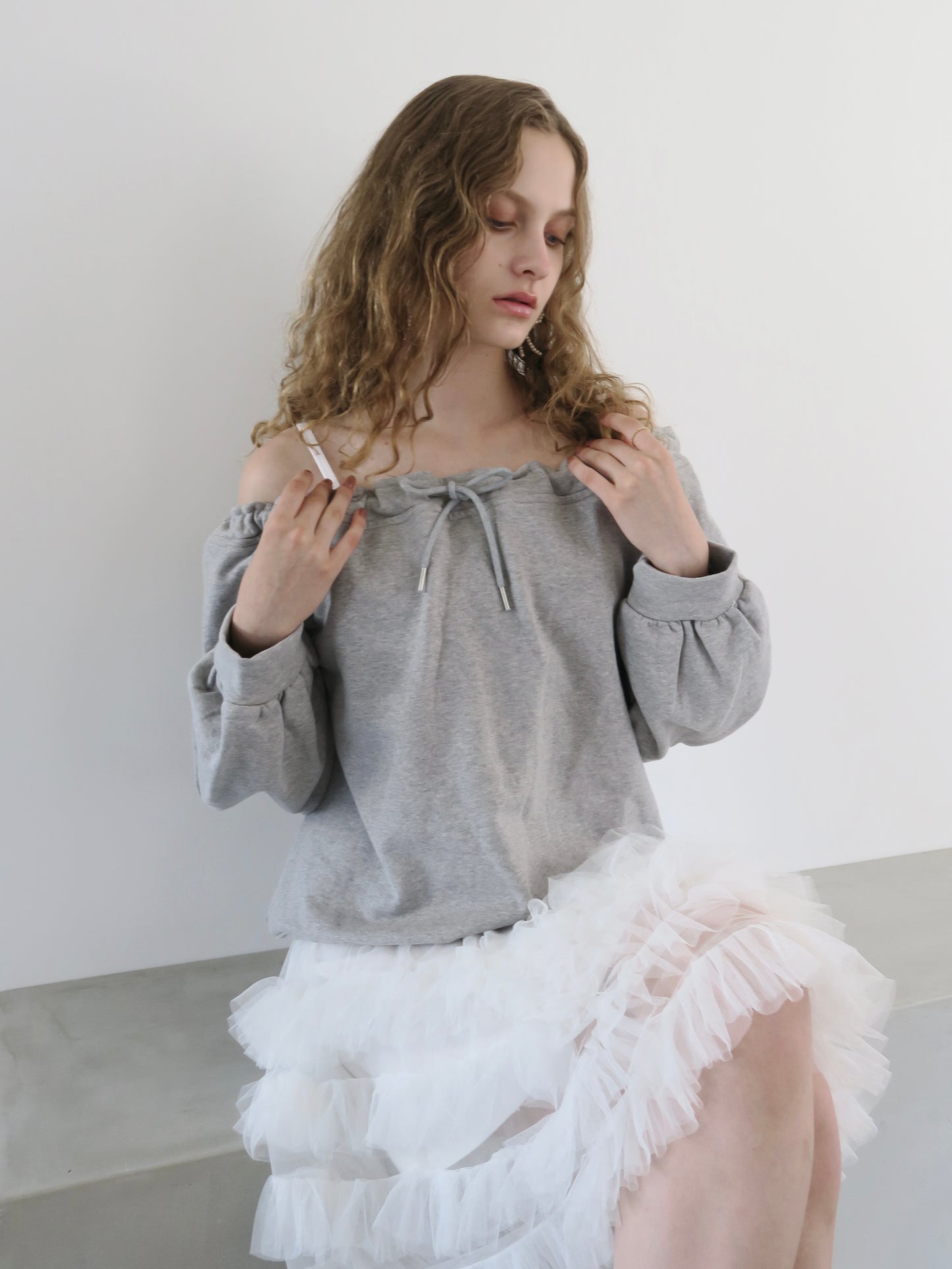 drawstring off shoulder pullover