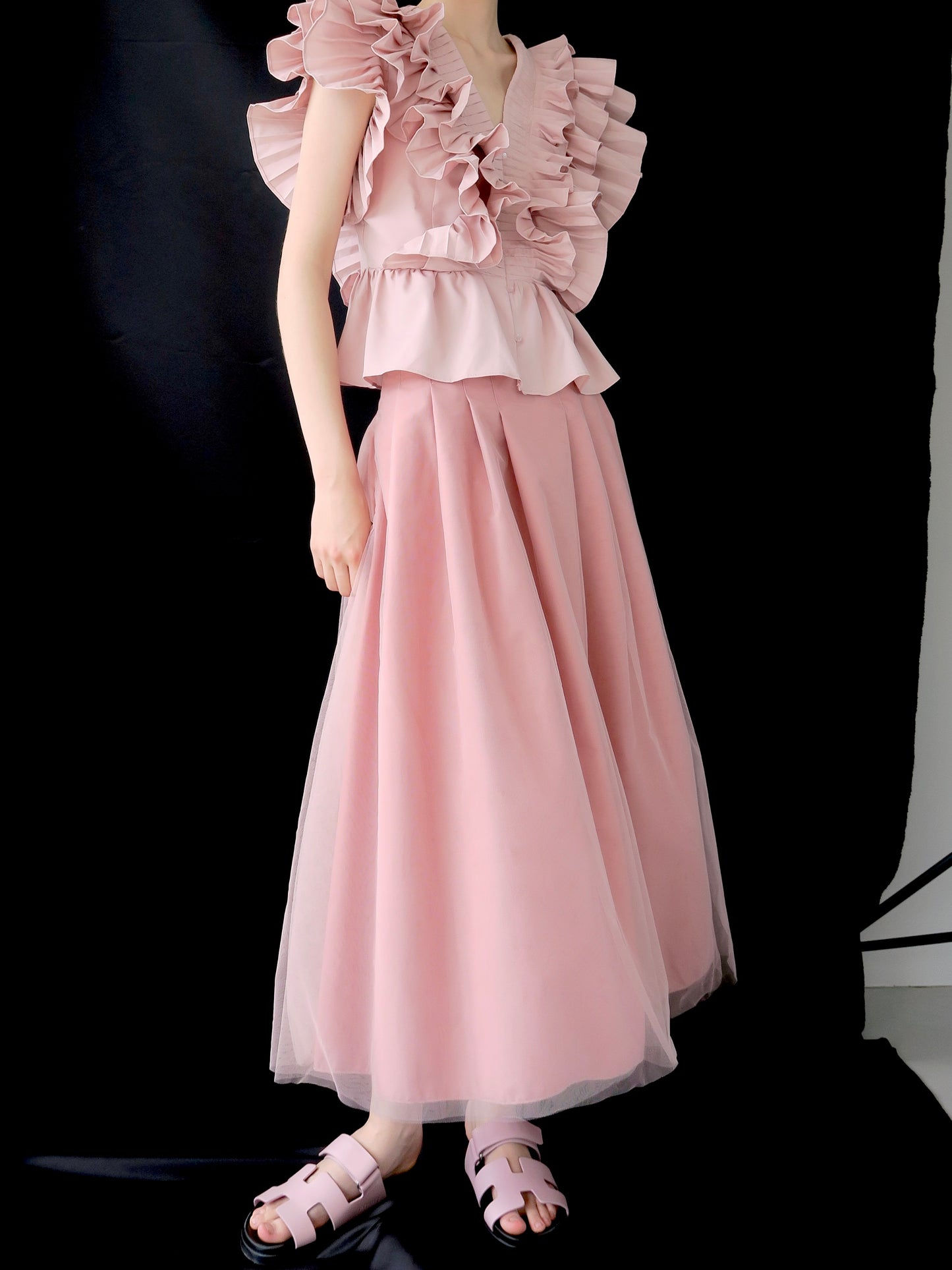 tulle tuck long skirt