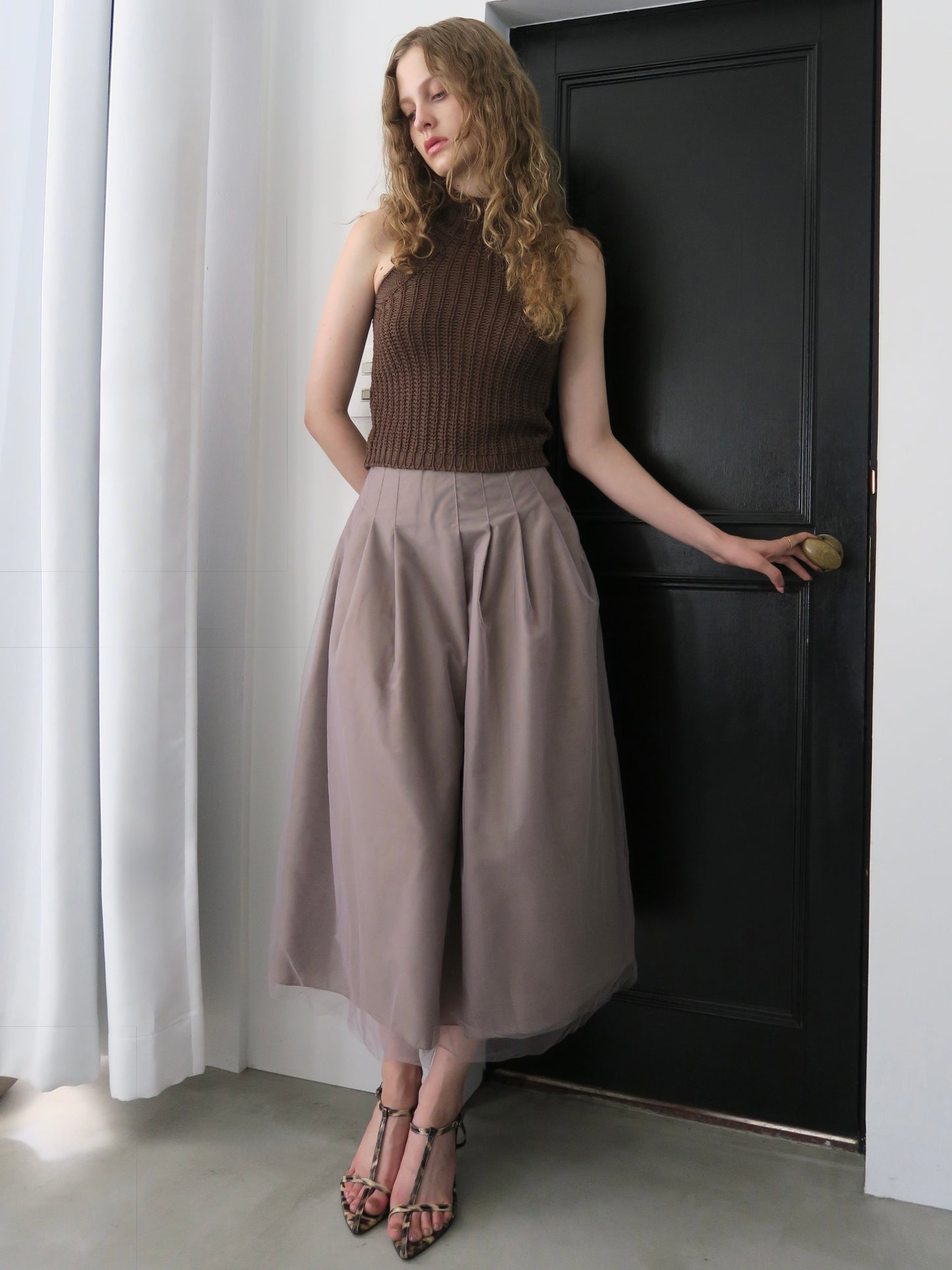 tulle tuck long skirt