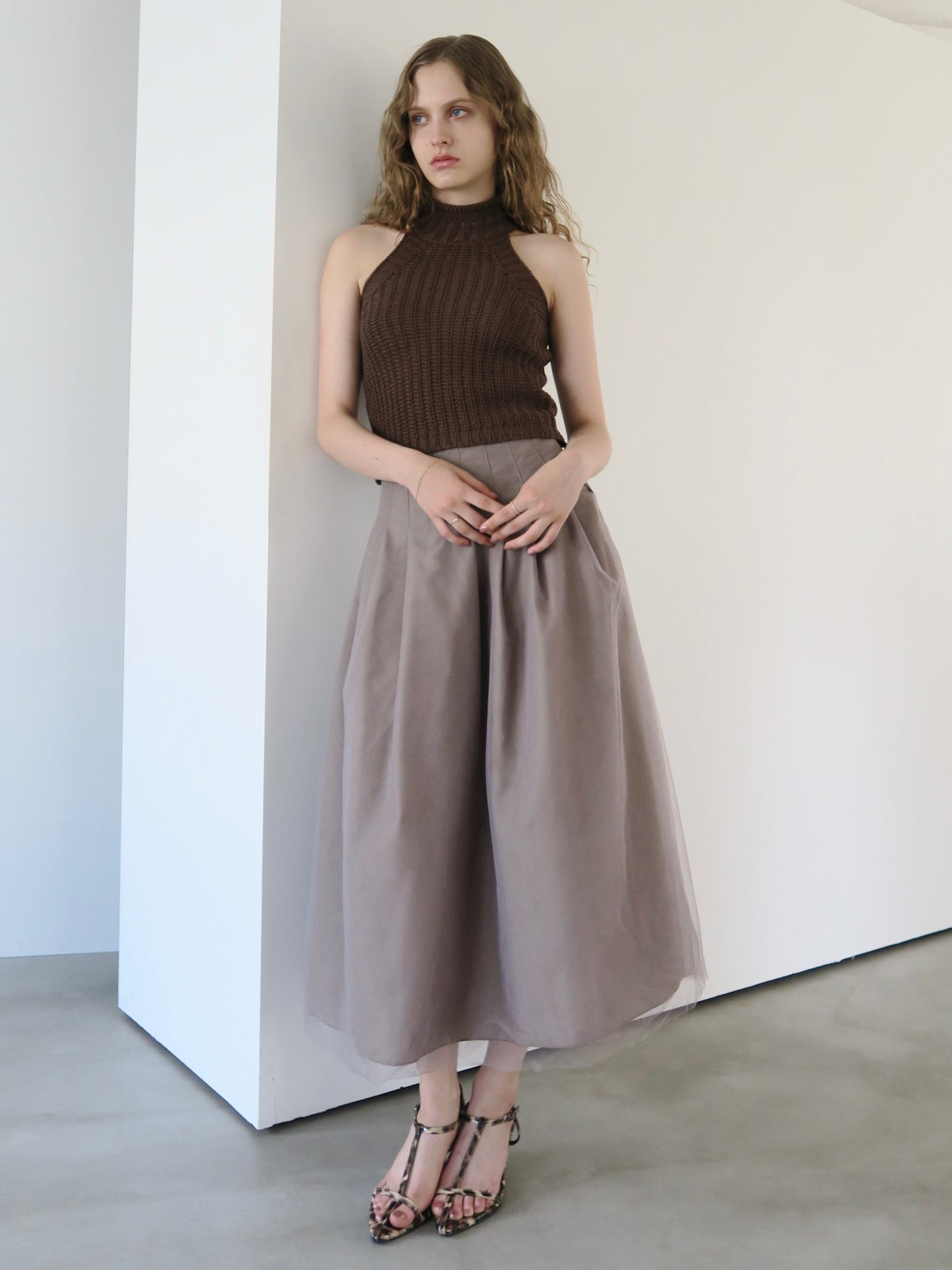 tulle tuck long skirt