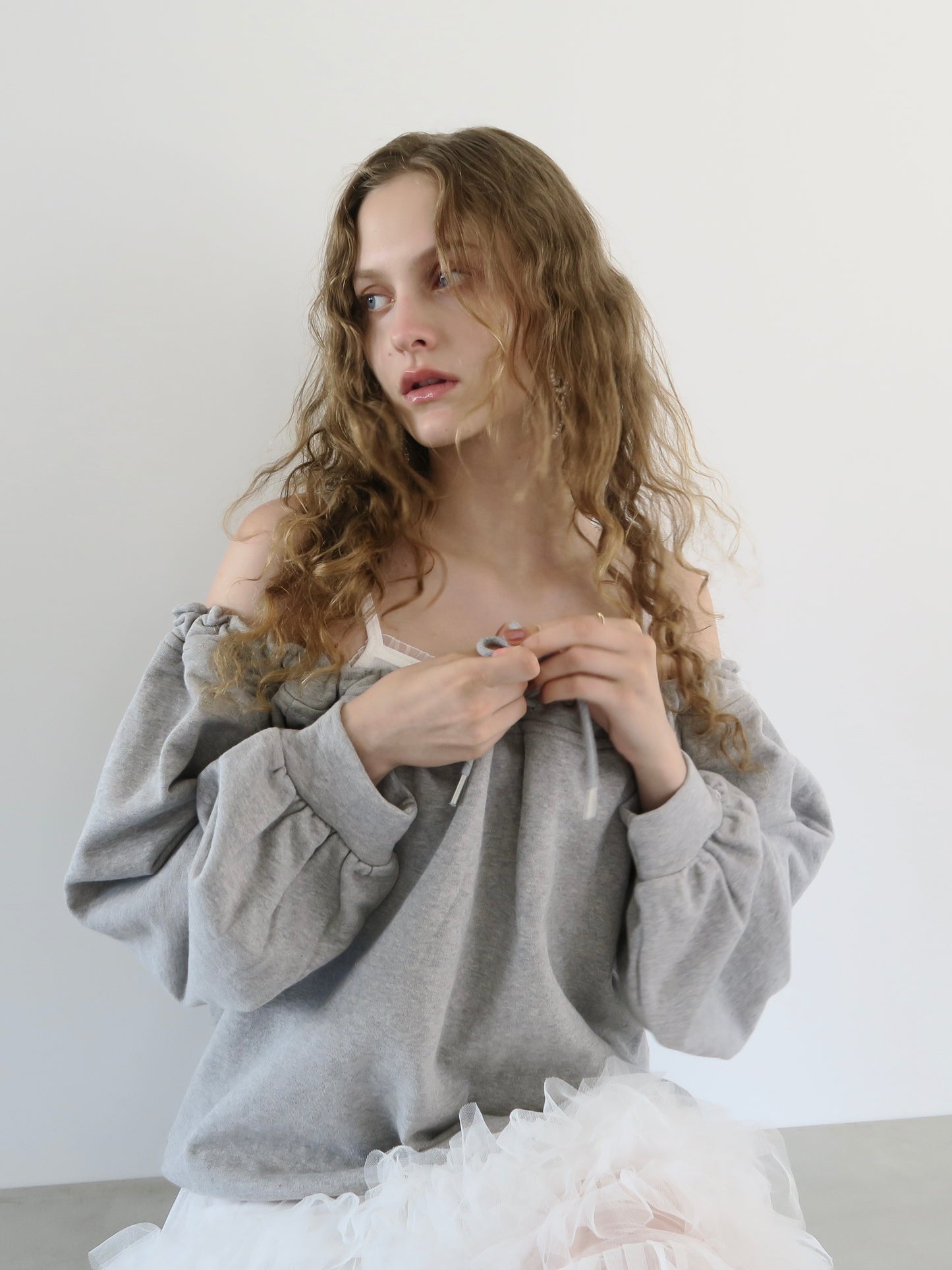 drawstring off shoulder pullover