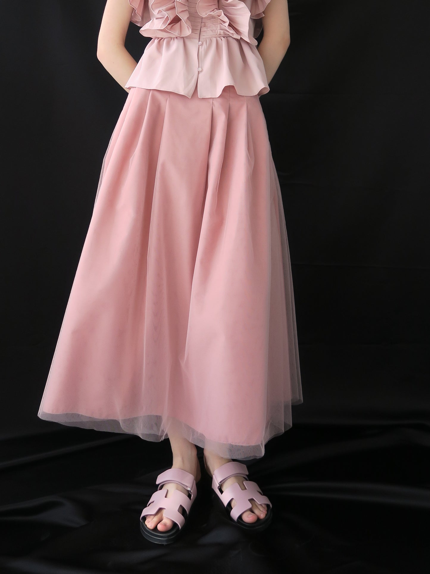 tulle tuck long skirt