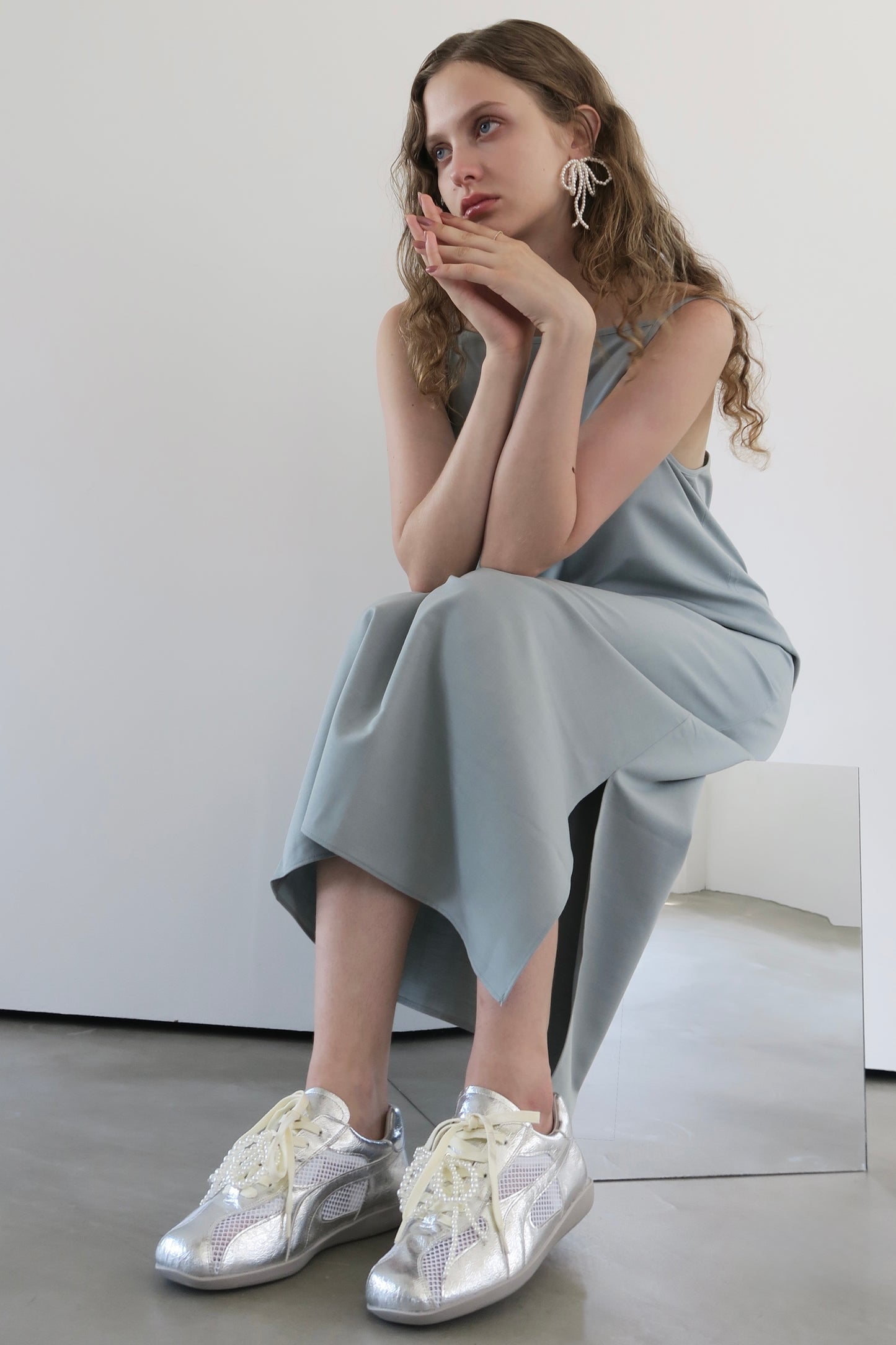 long straight slit cami dress