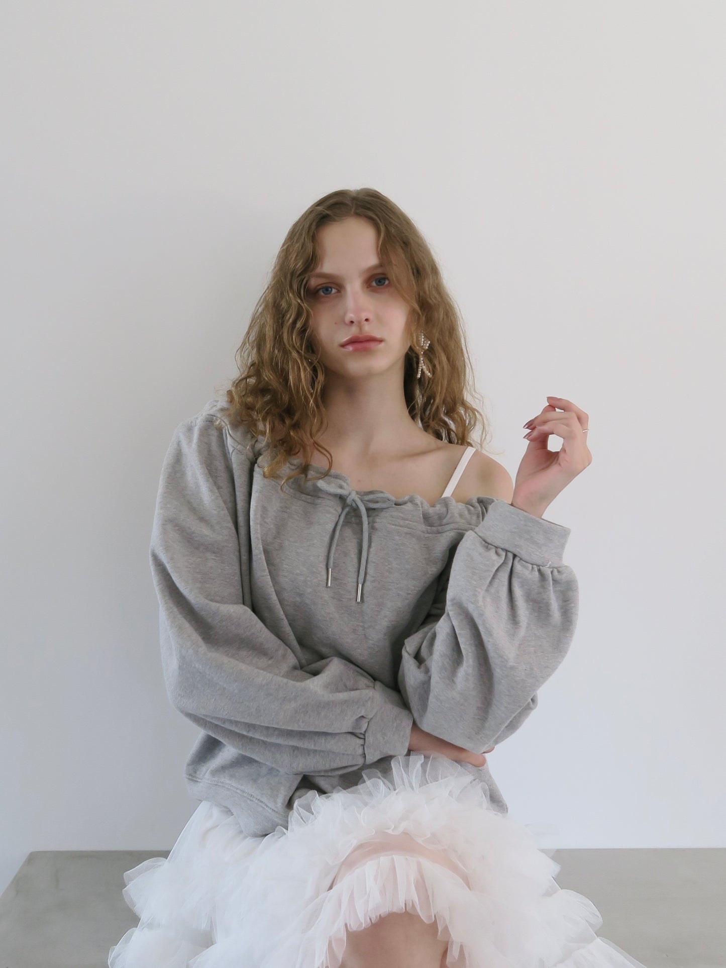 drawstring off shoulder pullover