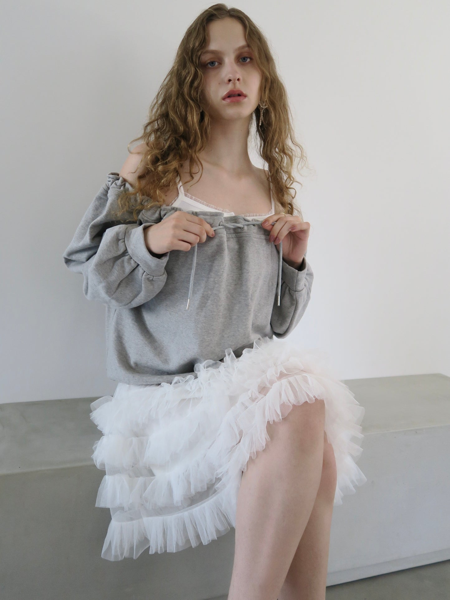 drawstring off shoulder pullover