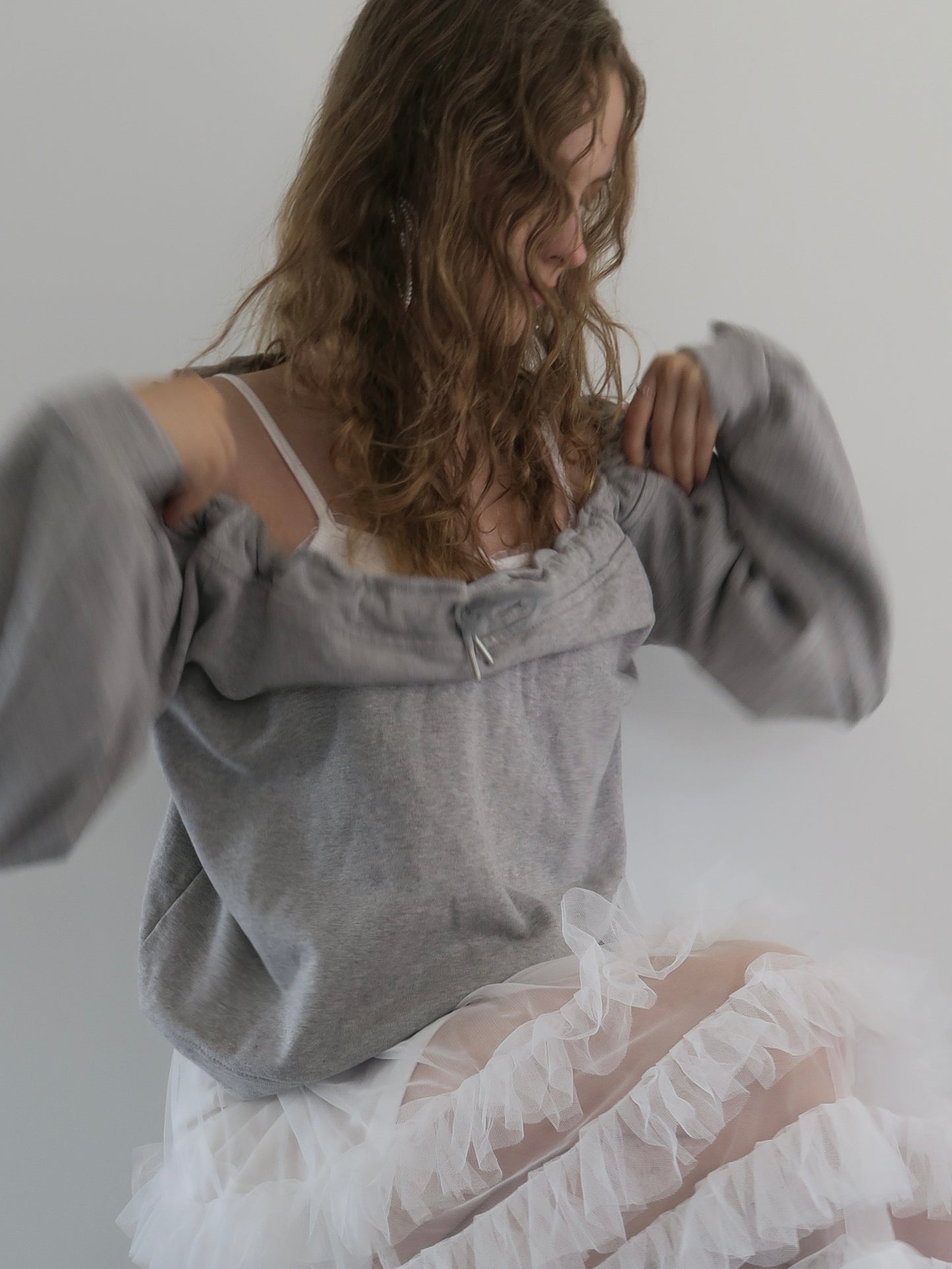 drawstring off shoulder pullover