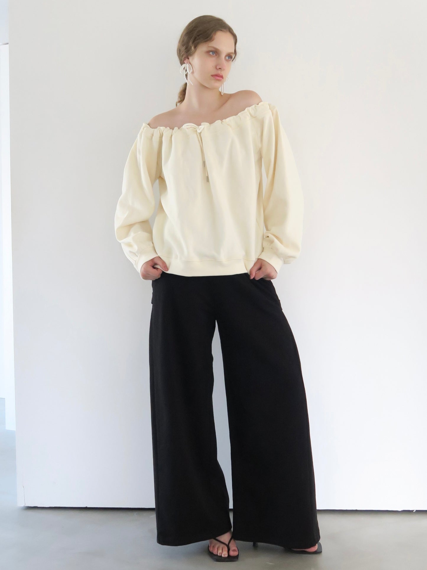 drawstring off shoulder pullover