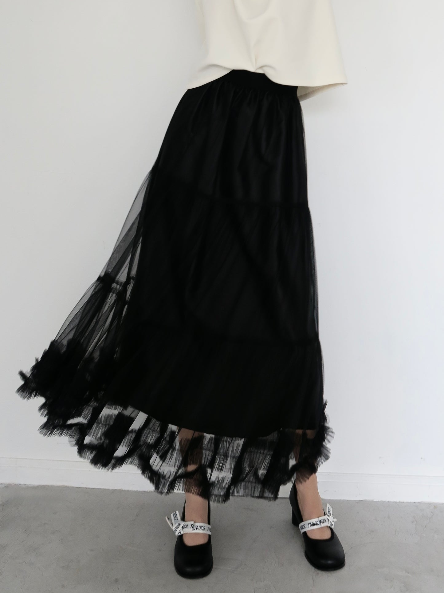 volume tulle flare skirt