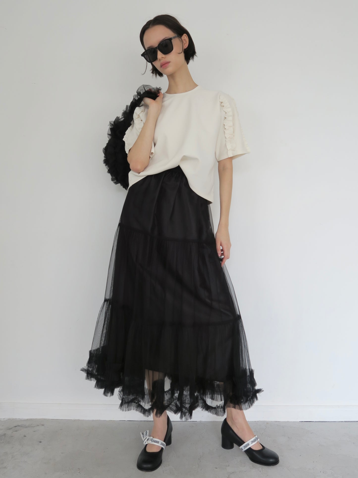 volume tulle flare skirt