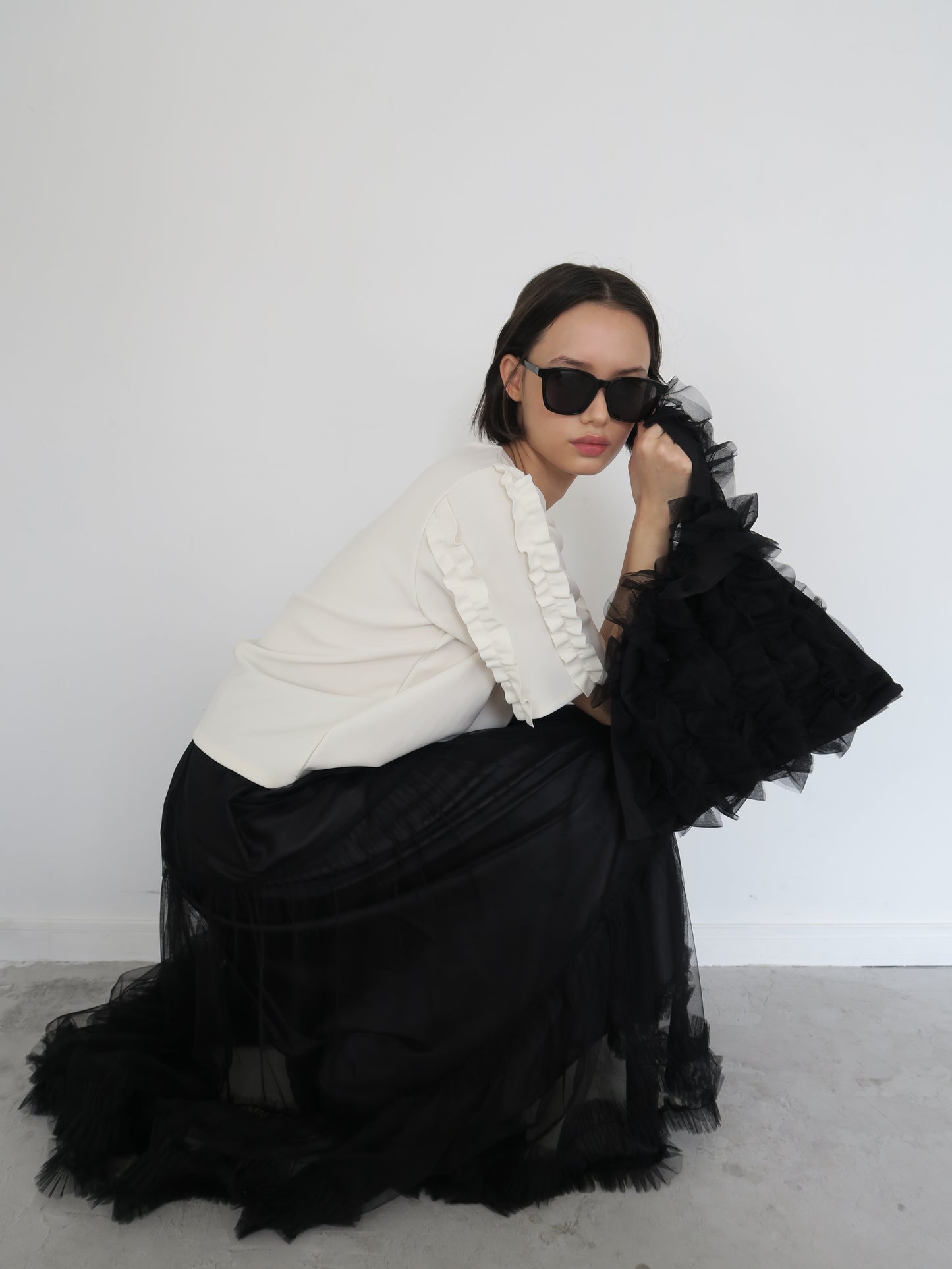 volume tulle flare skirt