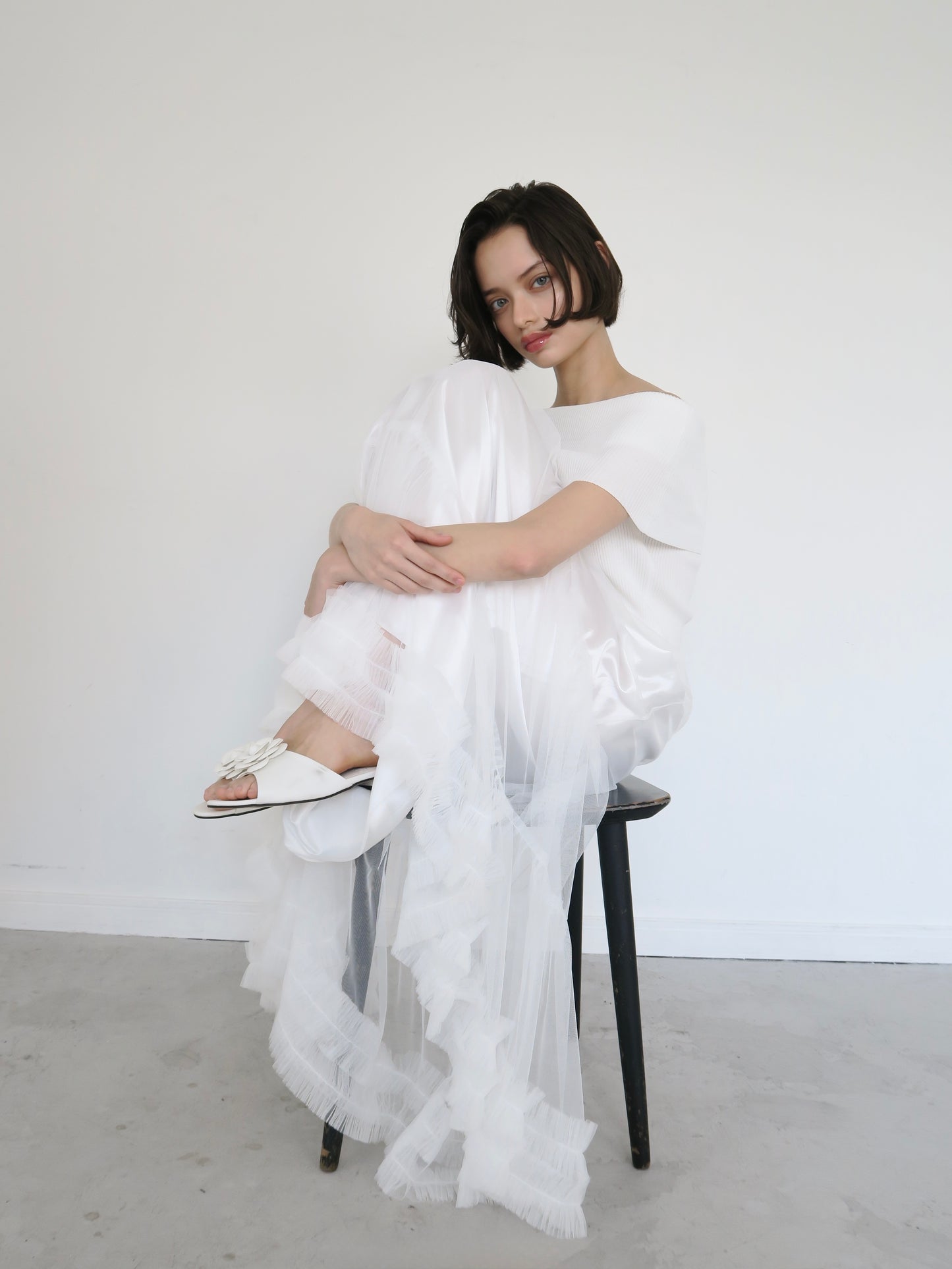 volume tulle flare skirt