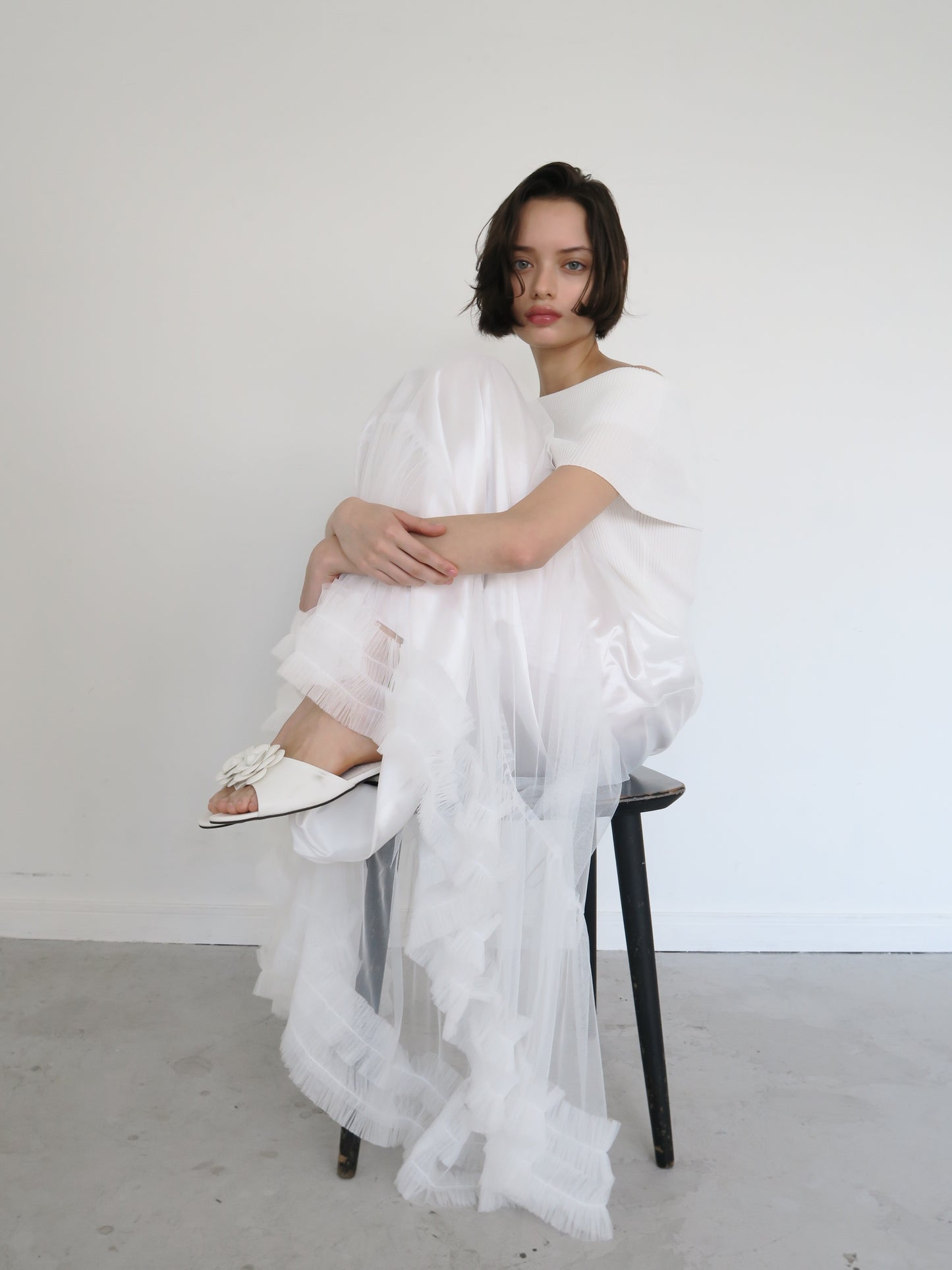 volume tulle flare skirt