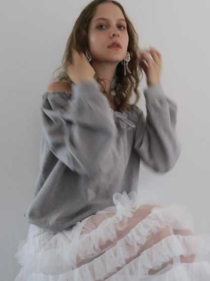 drawstring off shoulder pullover