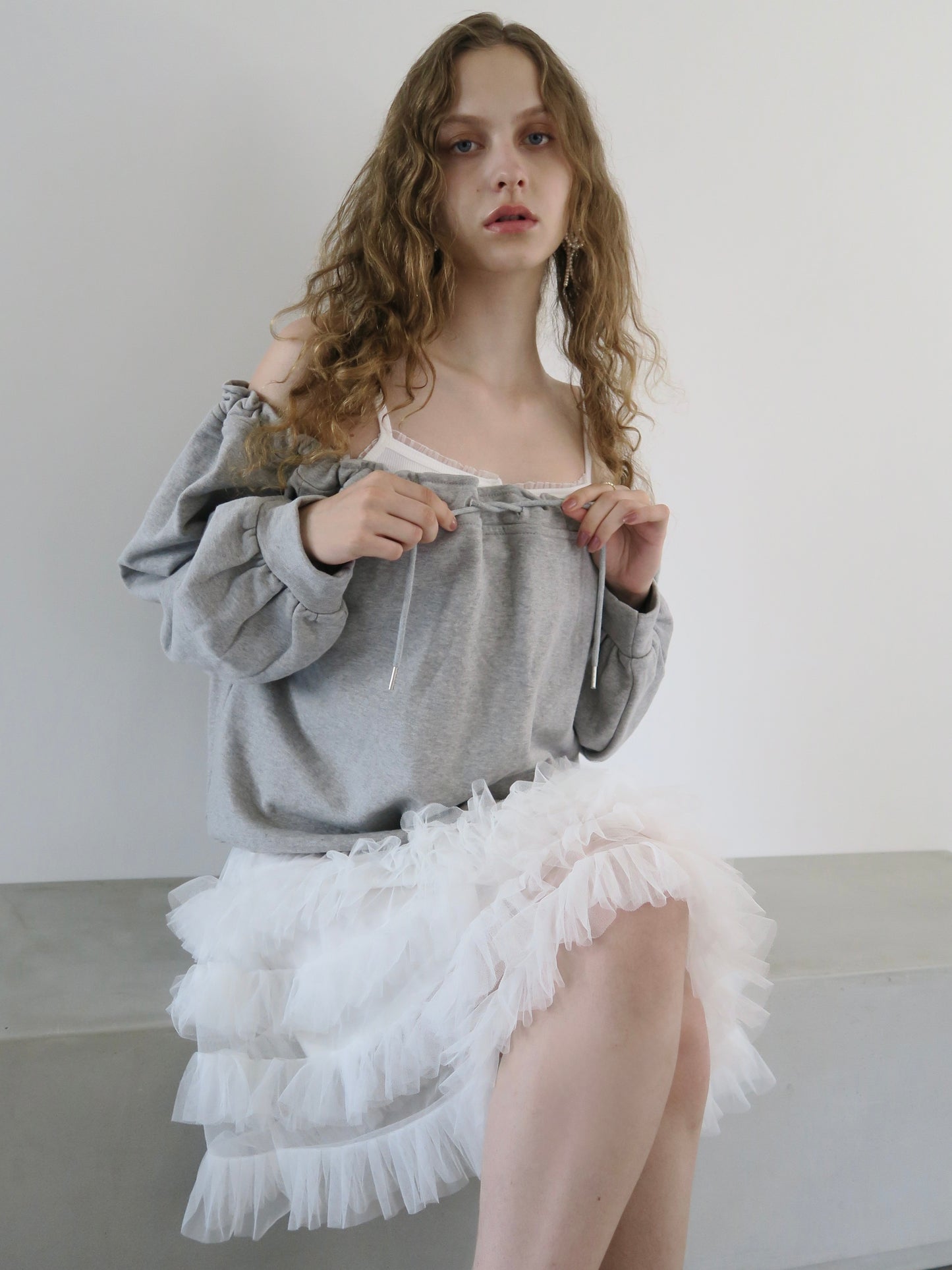 drawstring off shoulder pullover