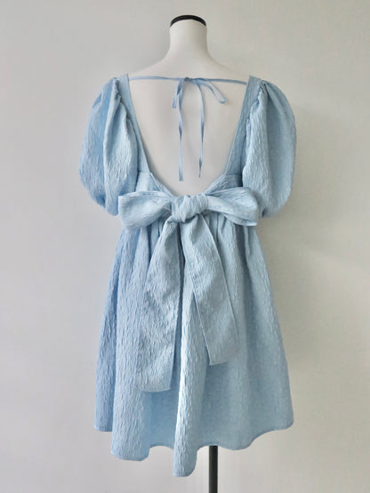 puff ribbon mini dress