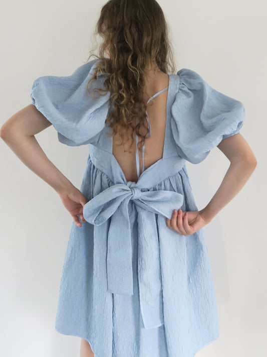 puff ribbon mini dress
