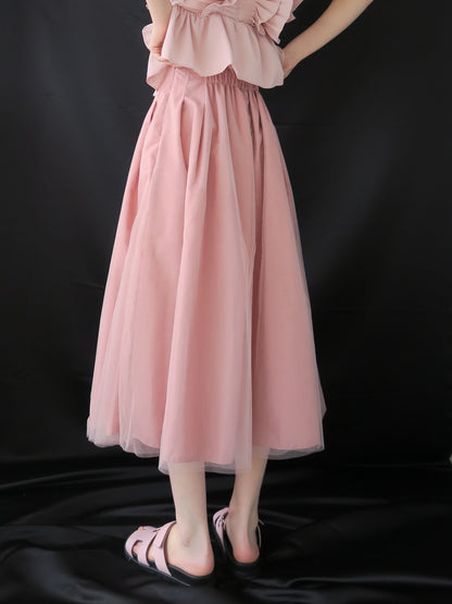 tulle tuck long skirt