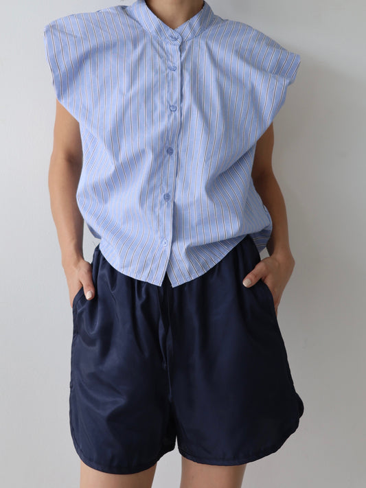 stand collar puff blouse