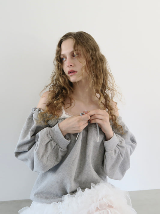 drawstring off shoulder pullover