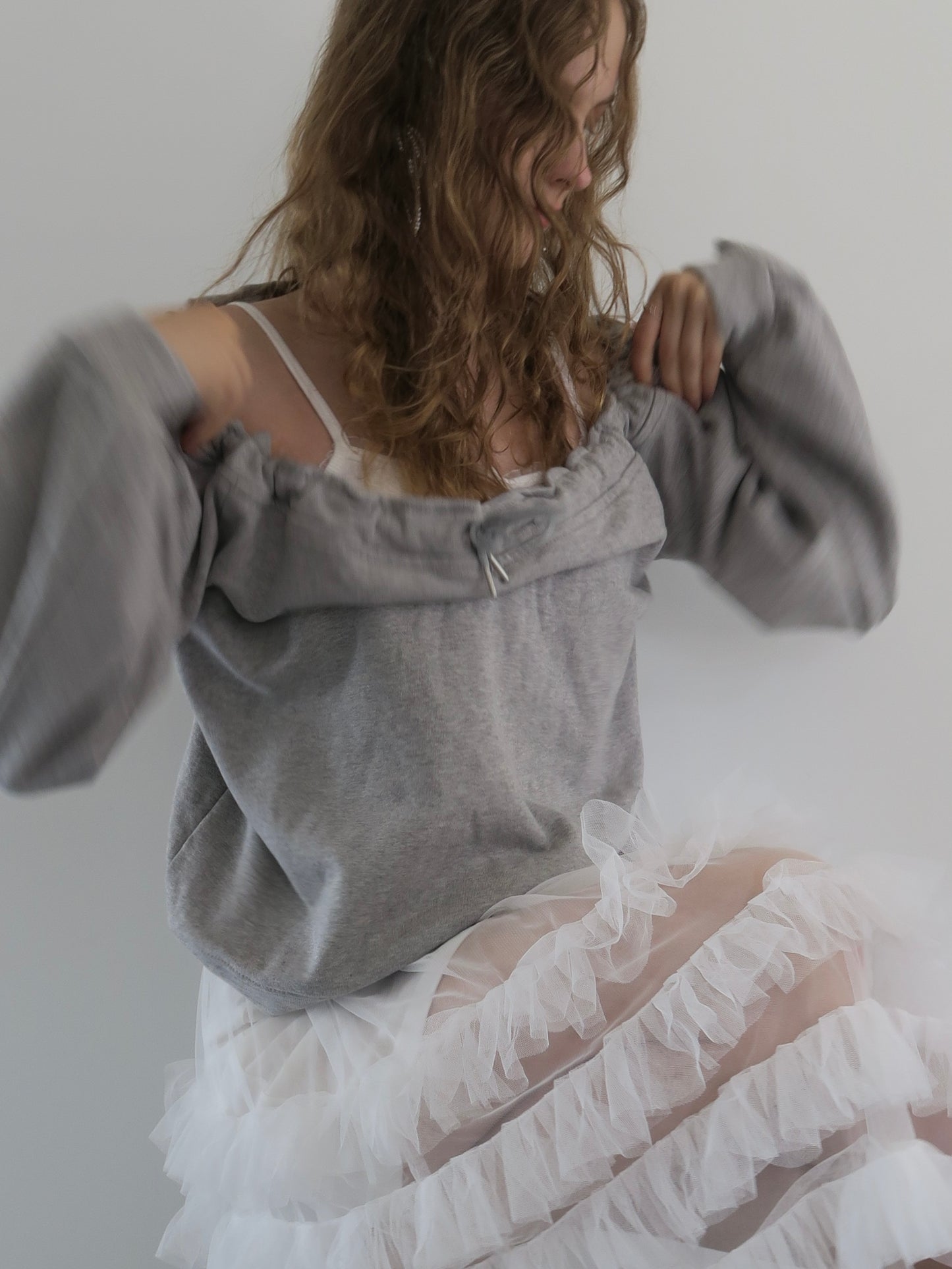 drawstring off shoulder pullover