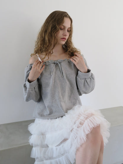 drawstring off shoulder pullover