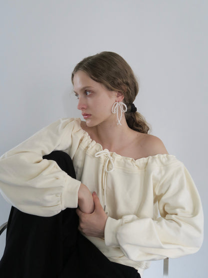 drawstring off shoulder pullover