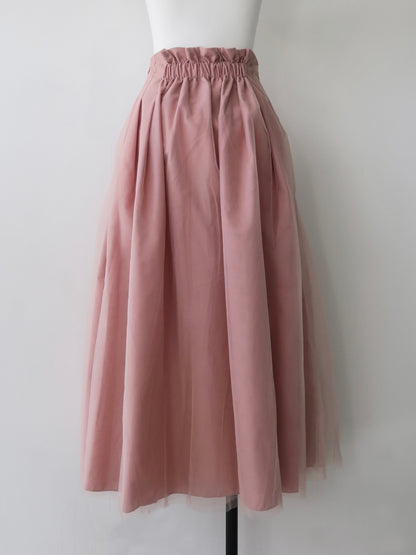 tulle tuck long skirt