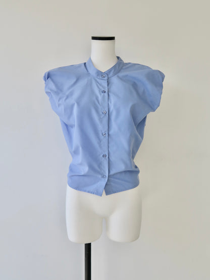 stand collar puff blouse