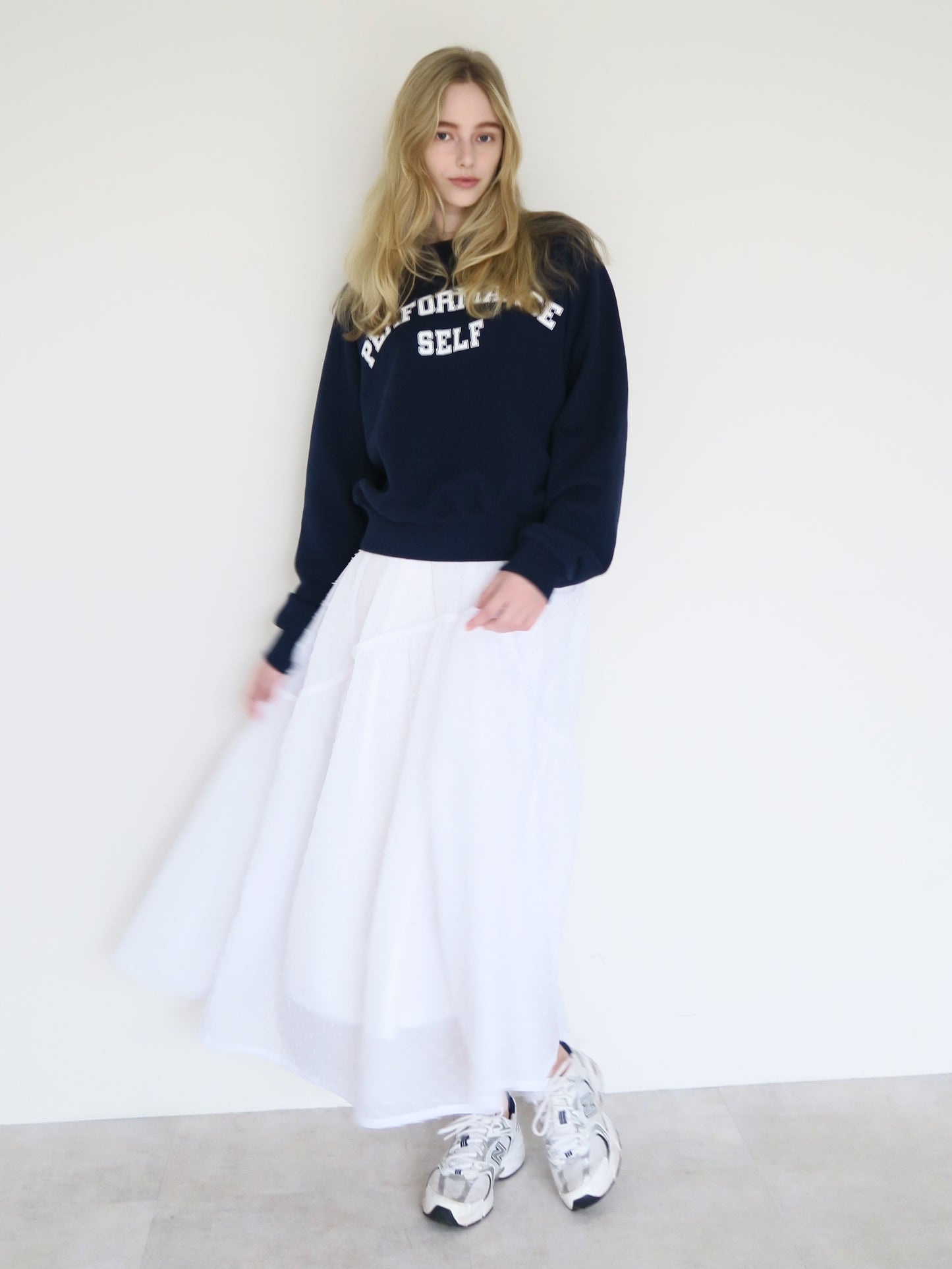 dot long flare skirt
