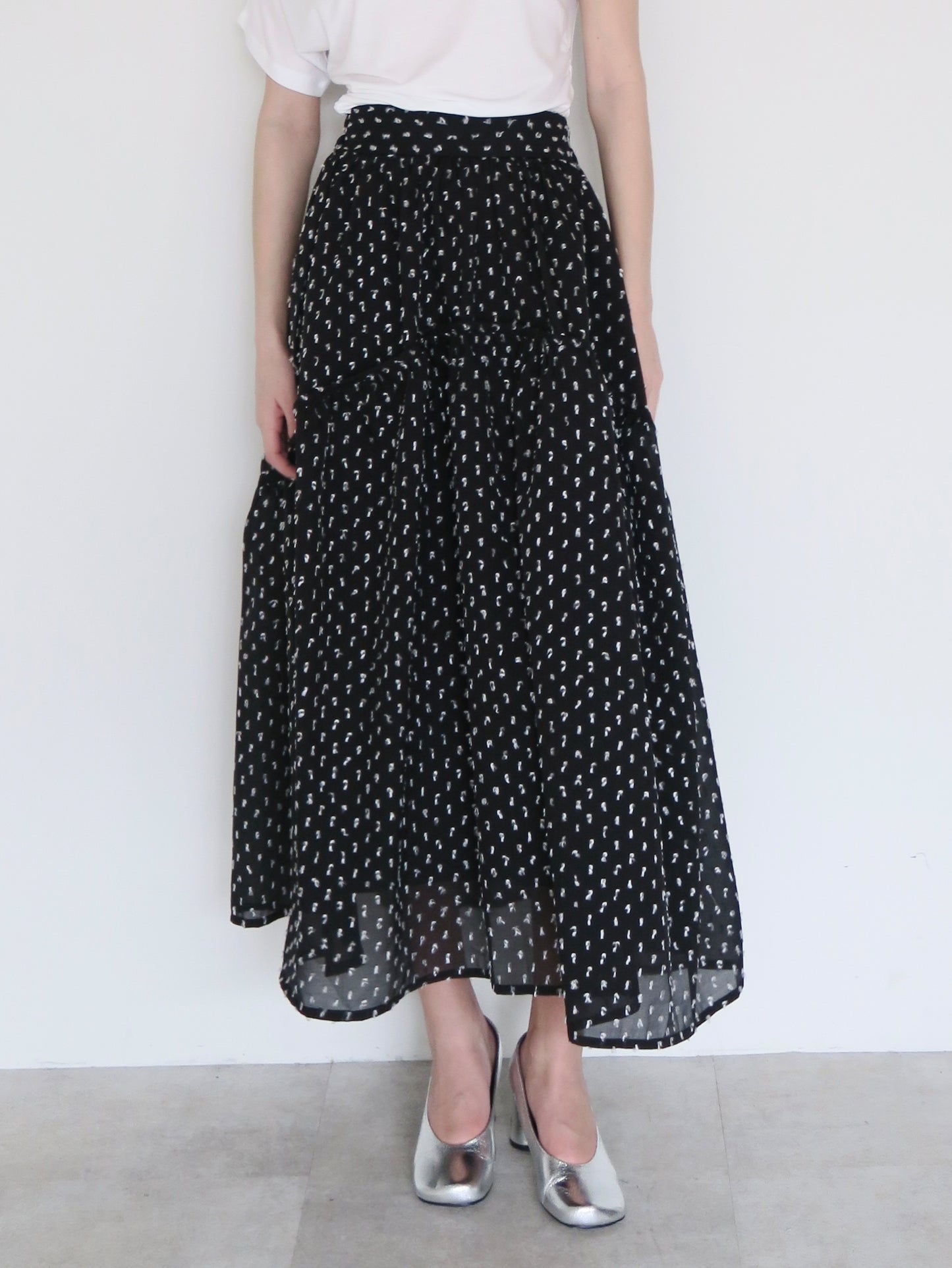 dot long flare skirt