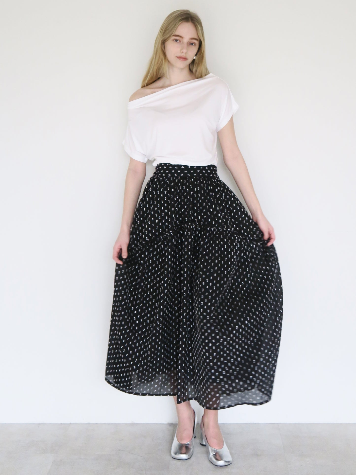 dot long flare skirt