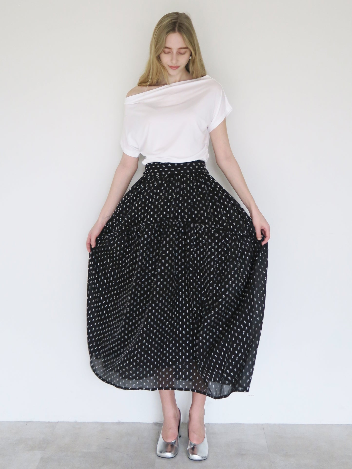 dot long flare skirt