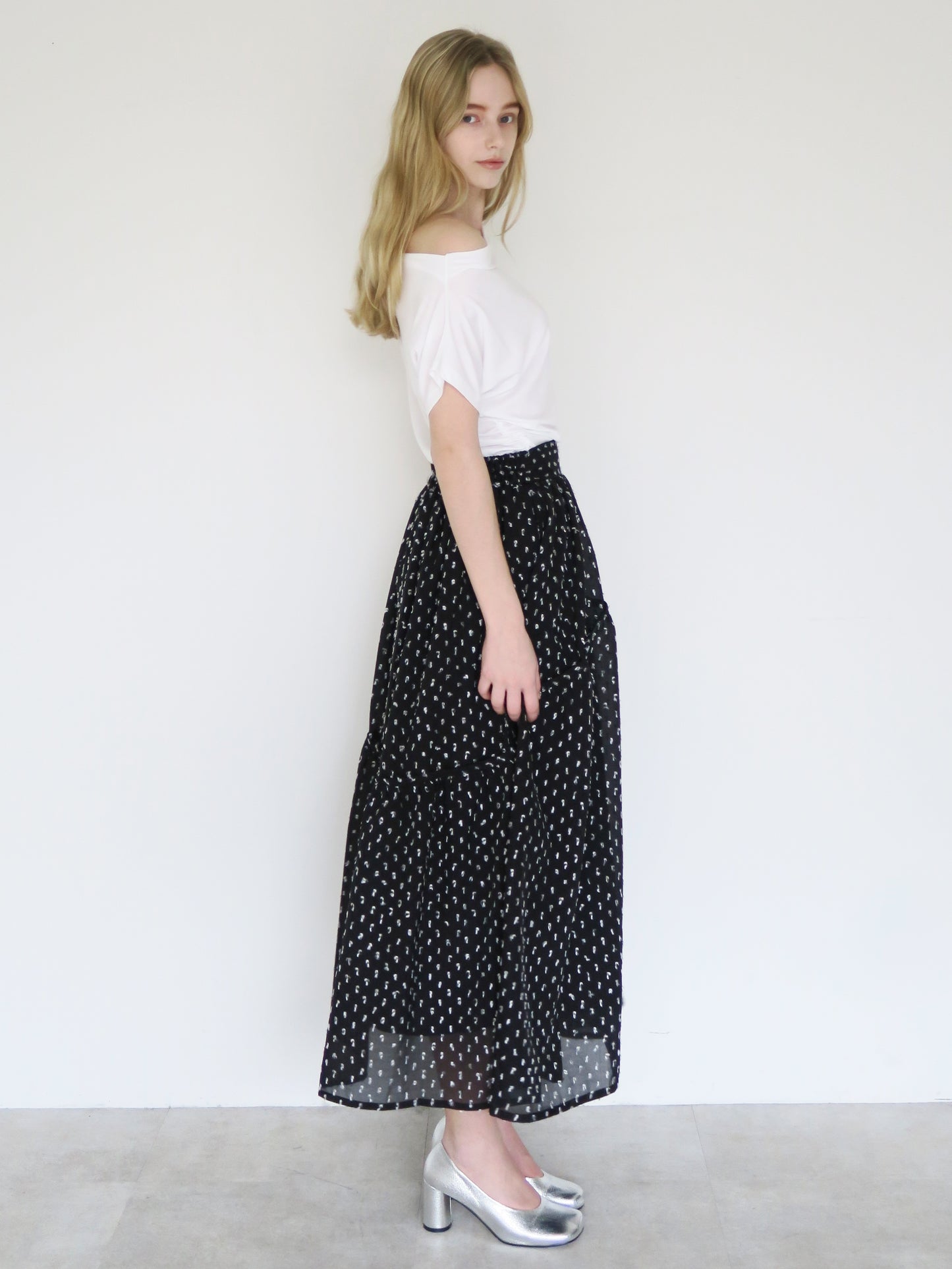 dot long flare skirt
