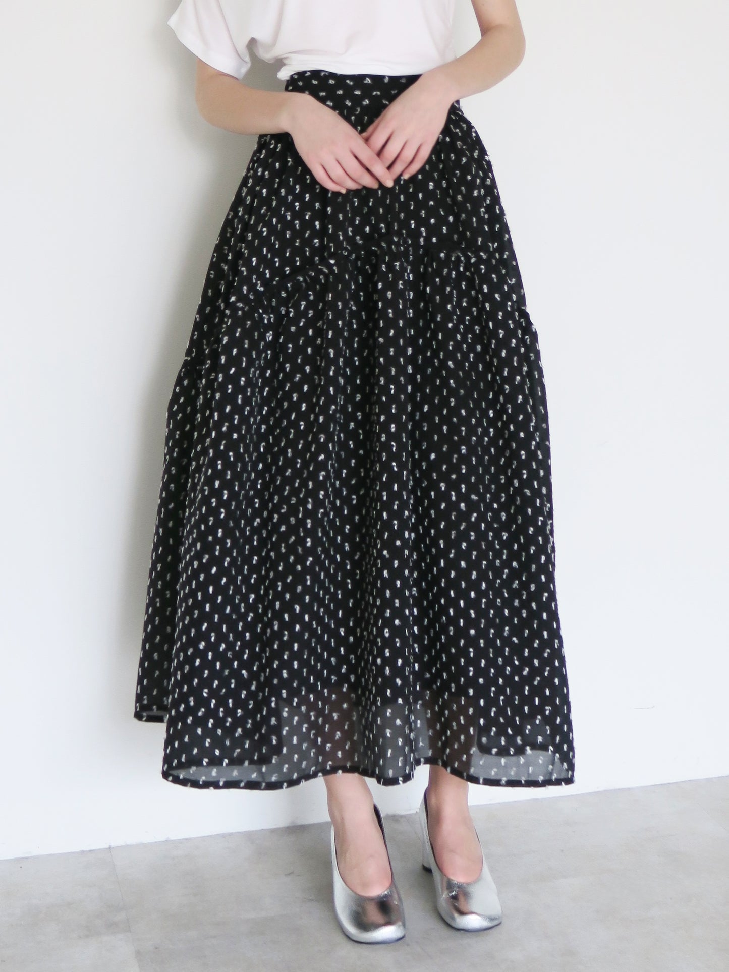 dot long flare skirt