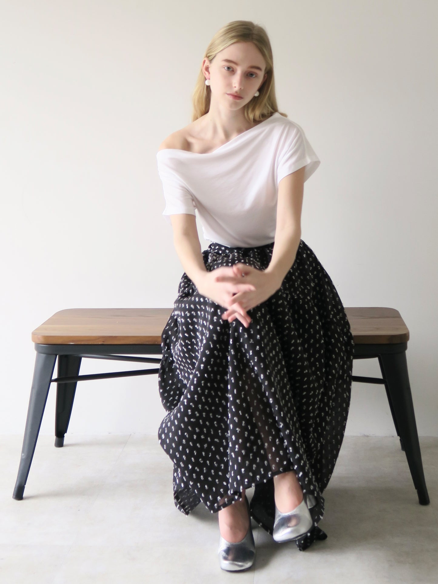dot long flare skirt