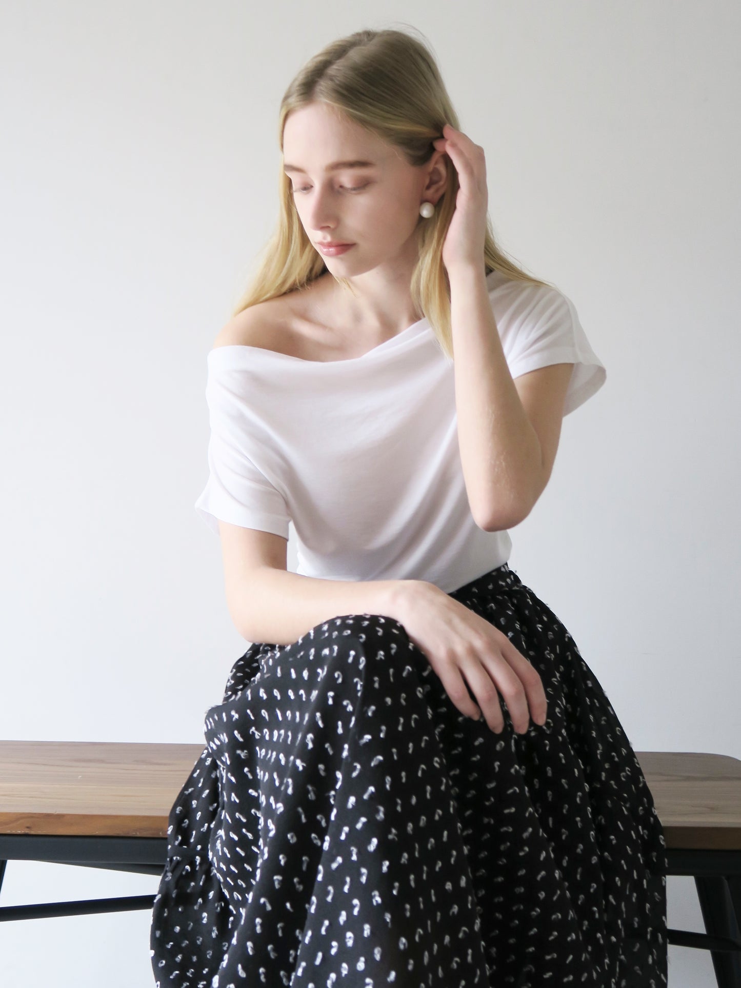 dot long flare skirt