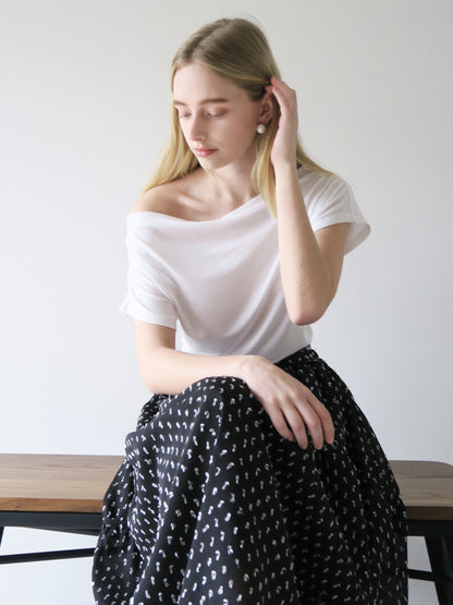 dot long flare skirt