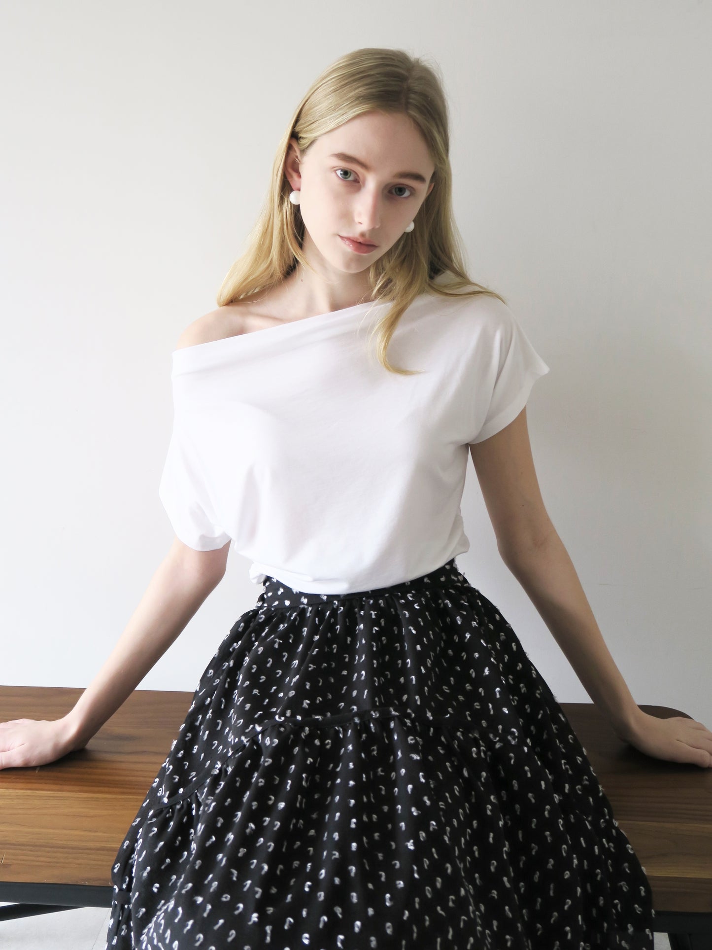 dot long flare skirt