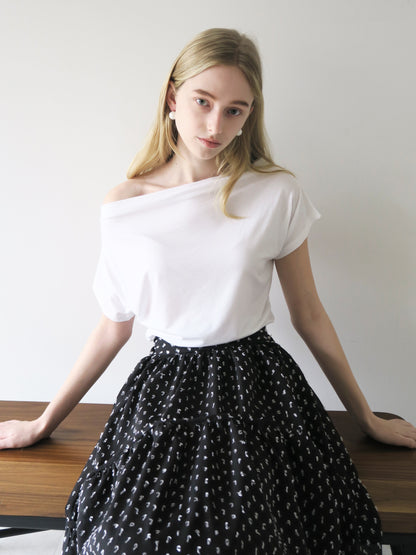 dot long flare skirt